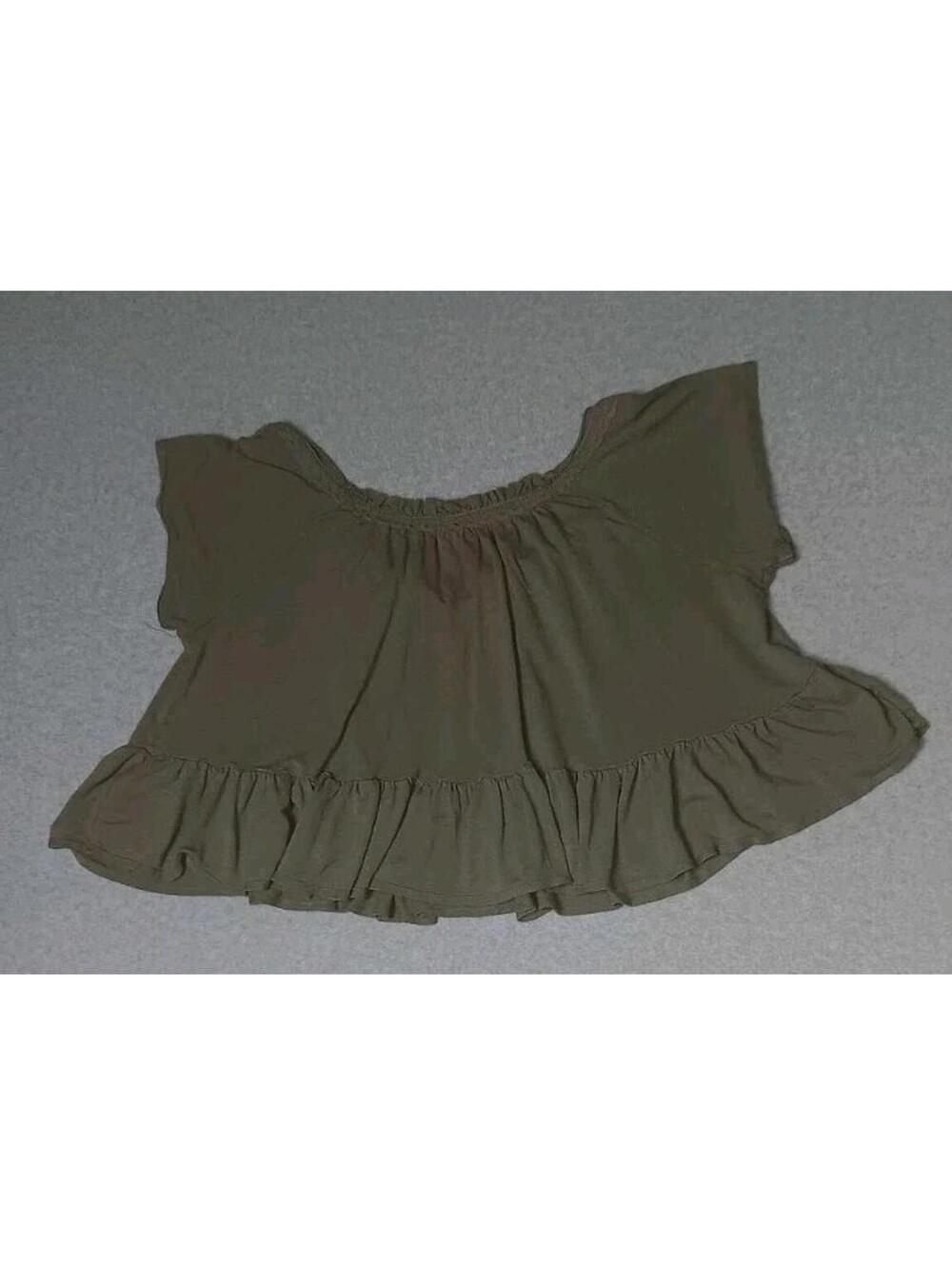 Free People Cropped Short Sleeve Blouse Womens Size XS Sage Green Partial Button - Picture 8 of 11